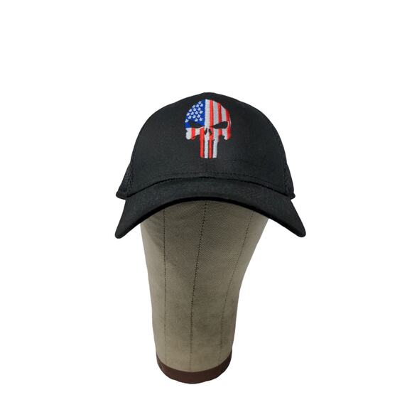 New Era 39Thirty Fitted Hat Size Large X Large Black Embroidered Patriotic Skull - Picture 1 of 11
